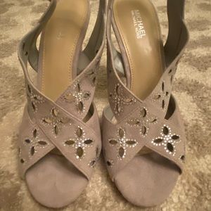 Michael Kors grey suede sandals with sparkle cut outs - worn once 6.5